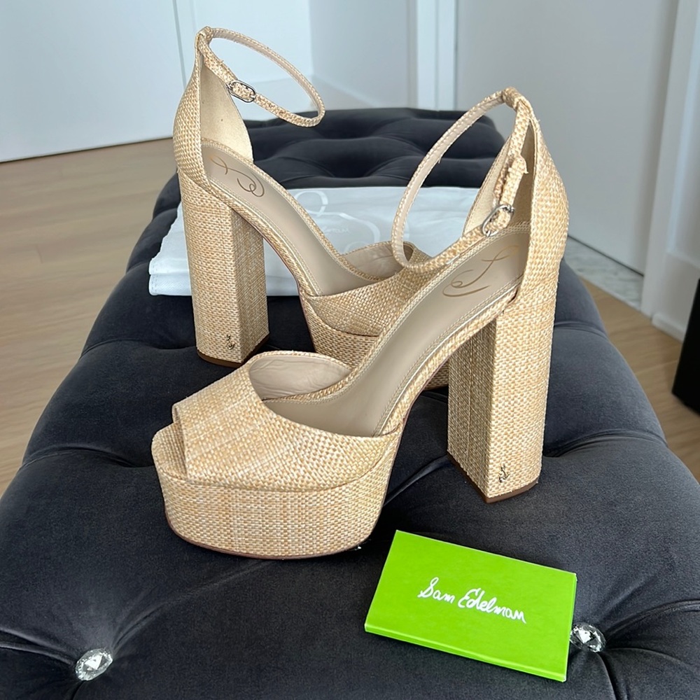Sam Edelman Kori Platform Heels Size 8.5 Beechwood Sandals Summer Vacation Shoes
